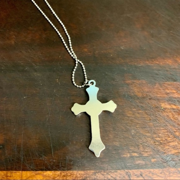 Platinum Plated Ball Chain Holy Ghost Cross Pendant Necklace - Picture 4 of 5